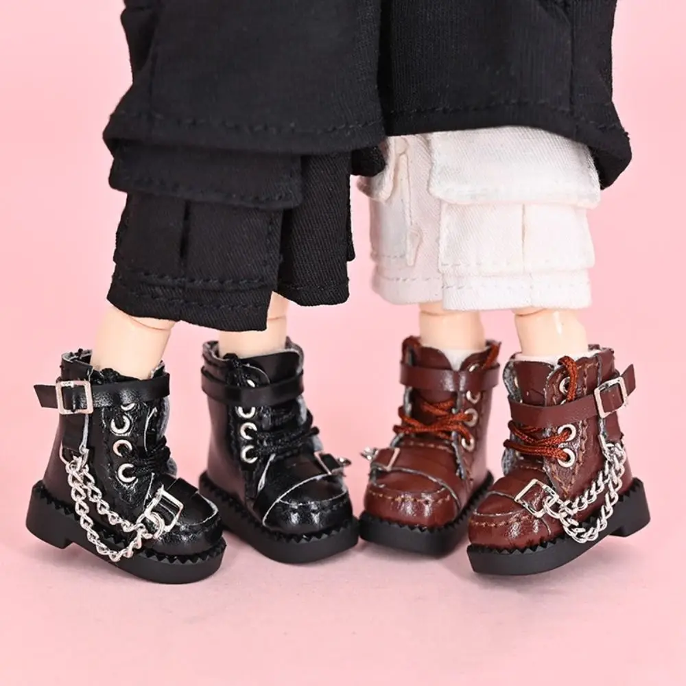 

1 Pair High-top Obitsu 11 Doll Boots Metal Chain Mini 1/12 Bjd Doll Leather Shoes High-heeled Casual 1/12 Bjd Doll Boots