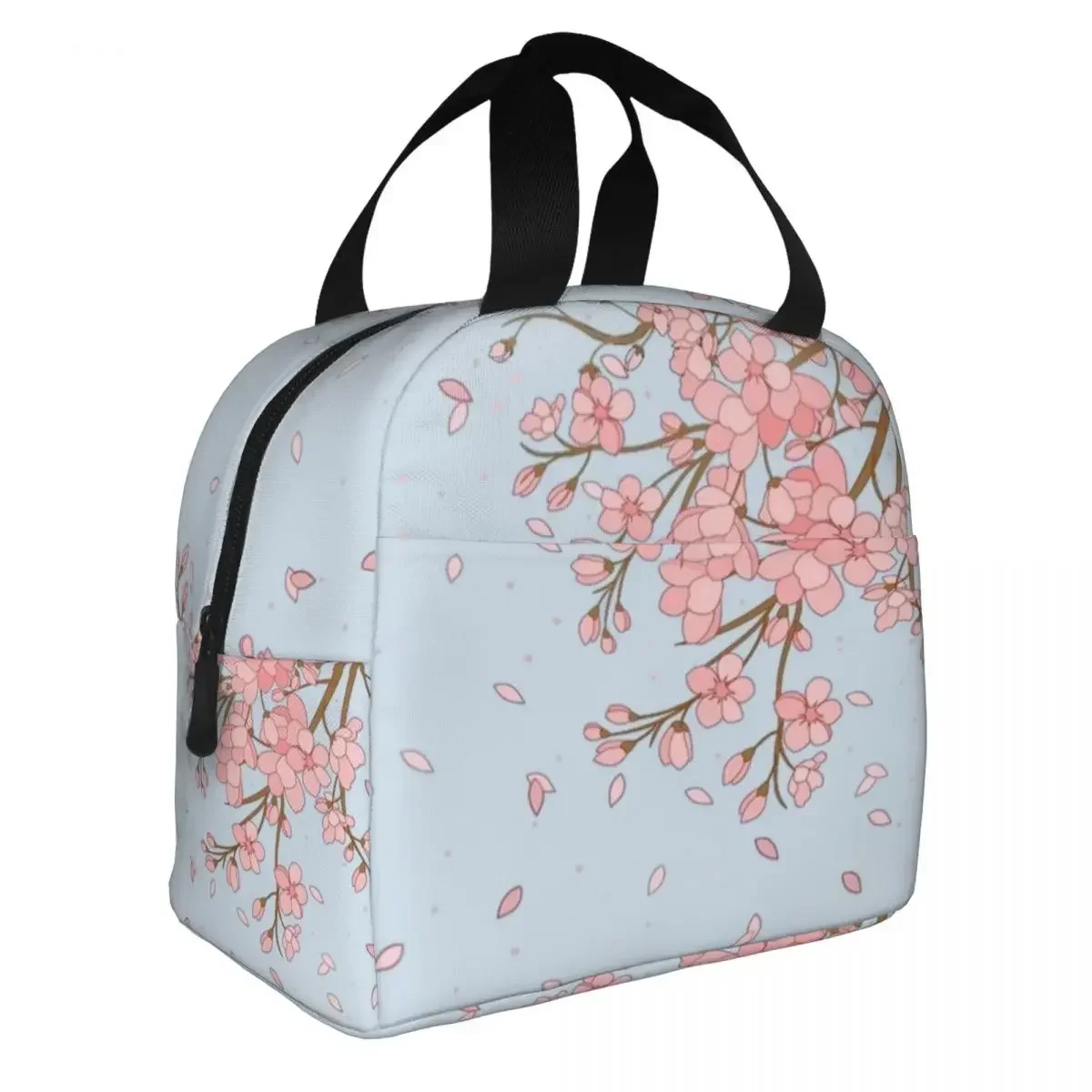 Japanische Kirschblüte rosa Druck isolierte Lunch pakete auslaufs ichere wieder verwendbare Thermo tasche Einkaufstasche Lunchbox Arbeit Lebensmittel Aufbewahrung beutel