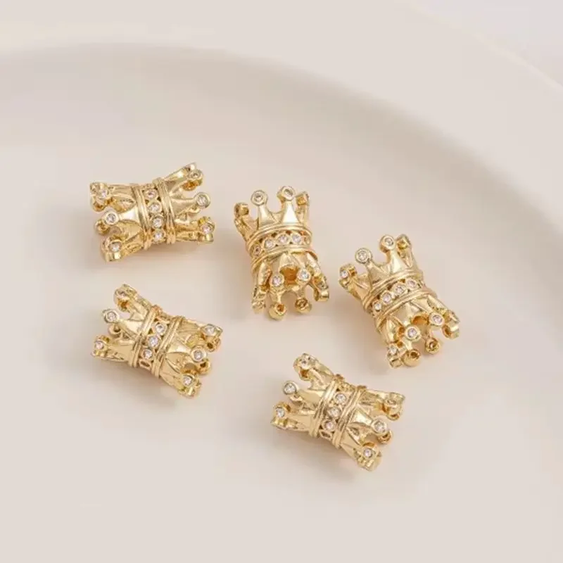 

14-каратное золото, инкрустированное цирконом, разделительная бусина в форме короны, разделительная бусина ручной работы, аксессуары для самостоятельного изготовления, браслет, ожерелье, материалы для ювелирных изделий