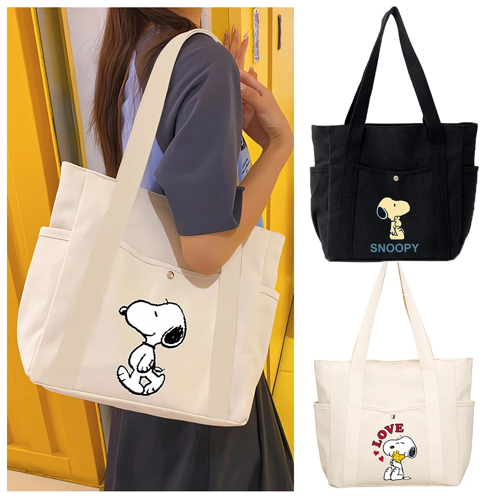 Snoopys bolsas para mulheres anime merch lona shopper saco dos desenhos animados cão impressão moda meninas coreano bolsa de ombro presentes aniversário