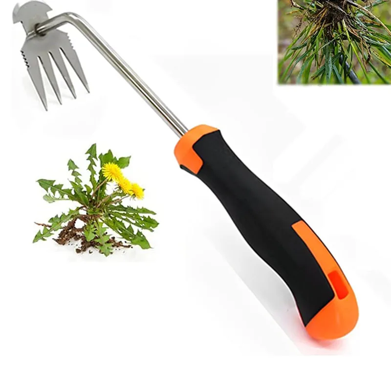 Weed Puller Tool 2024 Garden Hand Weeder Stainless Steel Weeder Tool 4 Teethes Dual Purpose Weed Remover Weeding Tool Gardening