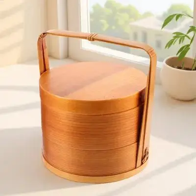 

1Pcs Bento Box Double Layer Wooden Lunch Container Portable Food Grade Eco-Friendly Reusable Lunch Box for Picnic Sushi