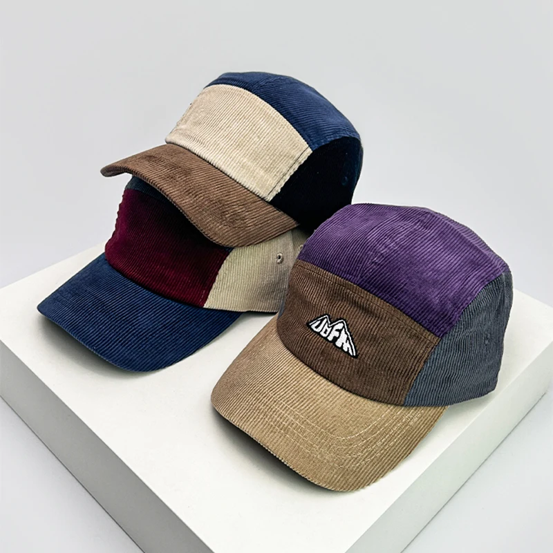 

New Unisex Corduroy Embroidery Color Block Baseball Hats Breathable Street Sunshade Casual Peaked Caps Versatile Fashion Retro