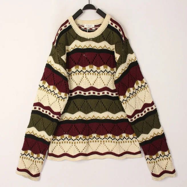 

Vintage Sweet Ethnic Style Hooked Wool Sweater Overhead Coat Japanese Harajuku Wind Long Sleeve round Neck Regular Length