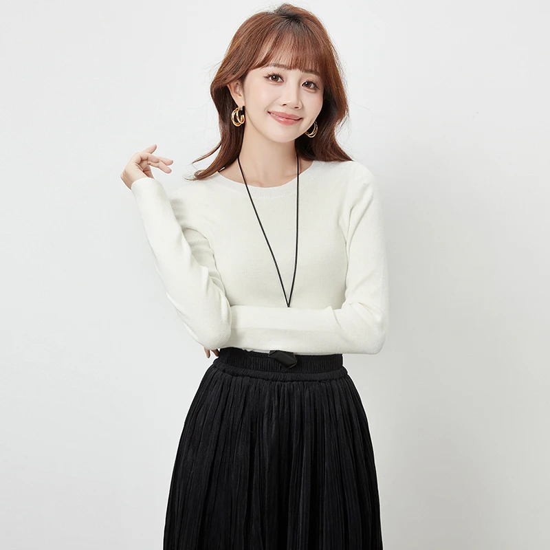 

Basic Long Sve Women's T-irt High Elastici Simple Design Winter Faion Top 9Mei SF0H0023 Comfortable round Ne Sweater