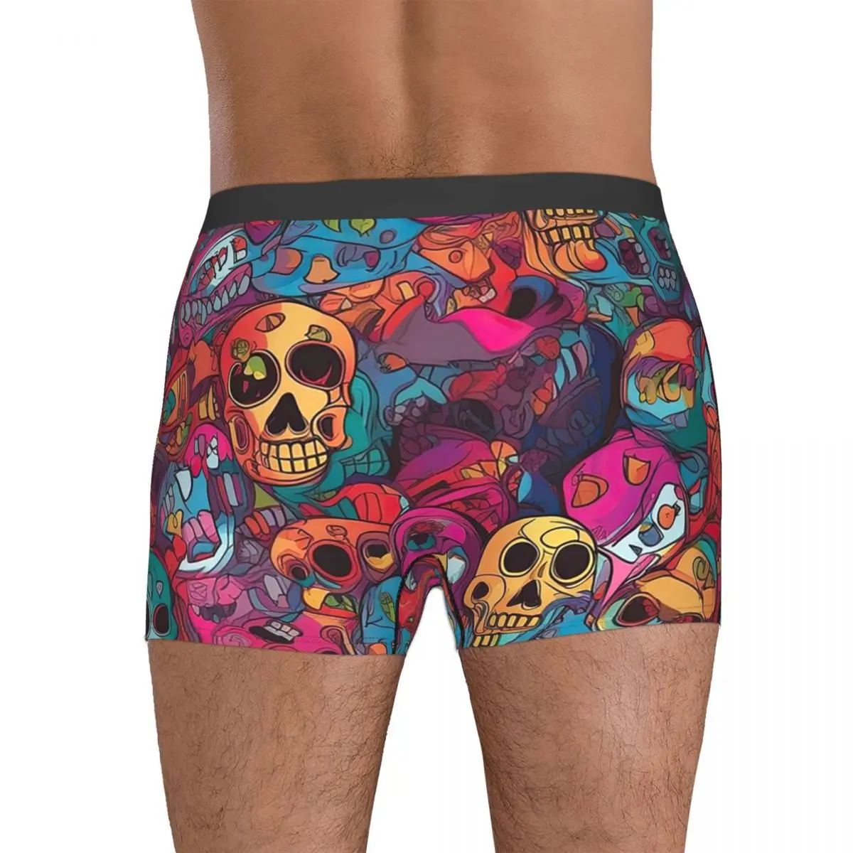 Calzoncillos Bóxer con patrón de Calaveras de azúcar para hombre, ropa interior con ventilación, regalos para novio