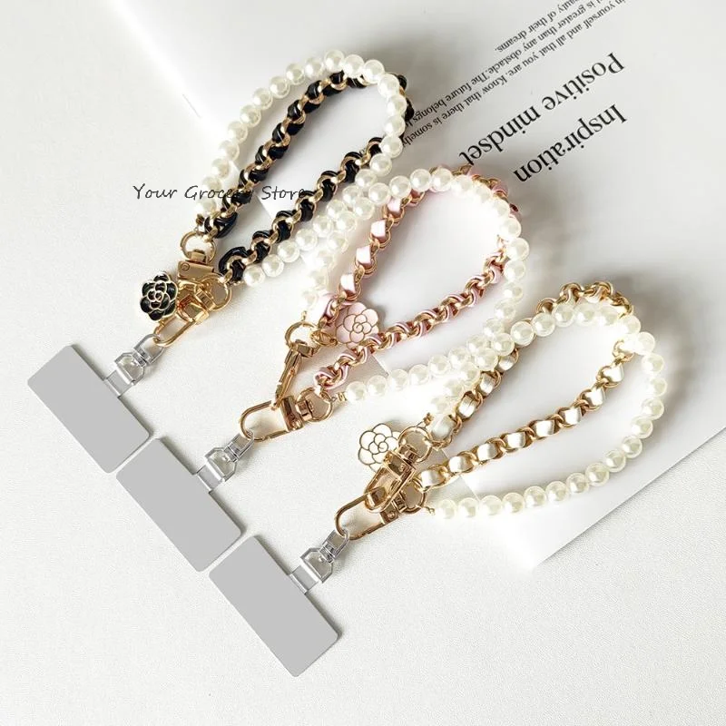 

Короткий ремешок для мобильного телефона с двойной цепочкой и жемчугом, противоскользящая цепочка для телефона с бисером, универсальный металлический зажим, подвеска для телефона