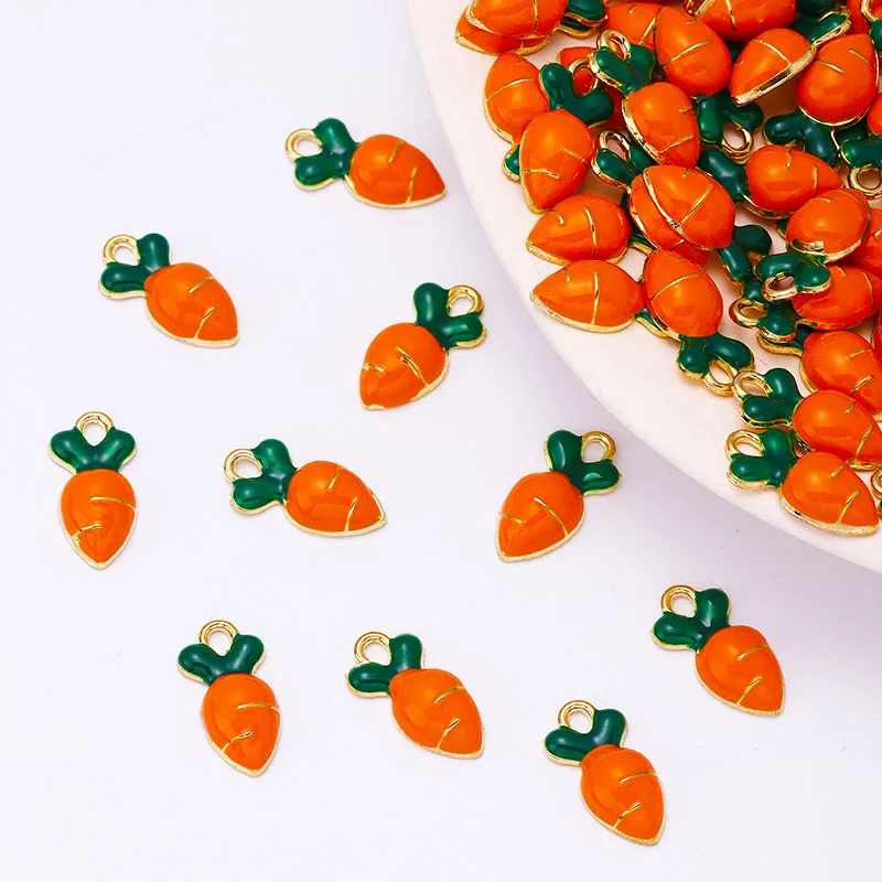 

20Pcs 8*17mm Alloy Orange Carrot Pendant Enamel Drip Oil Cute Vegetable Charm for Jewelry Making DIY Necklace Bracelet Accessory
