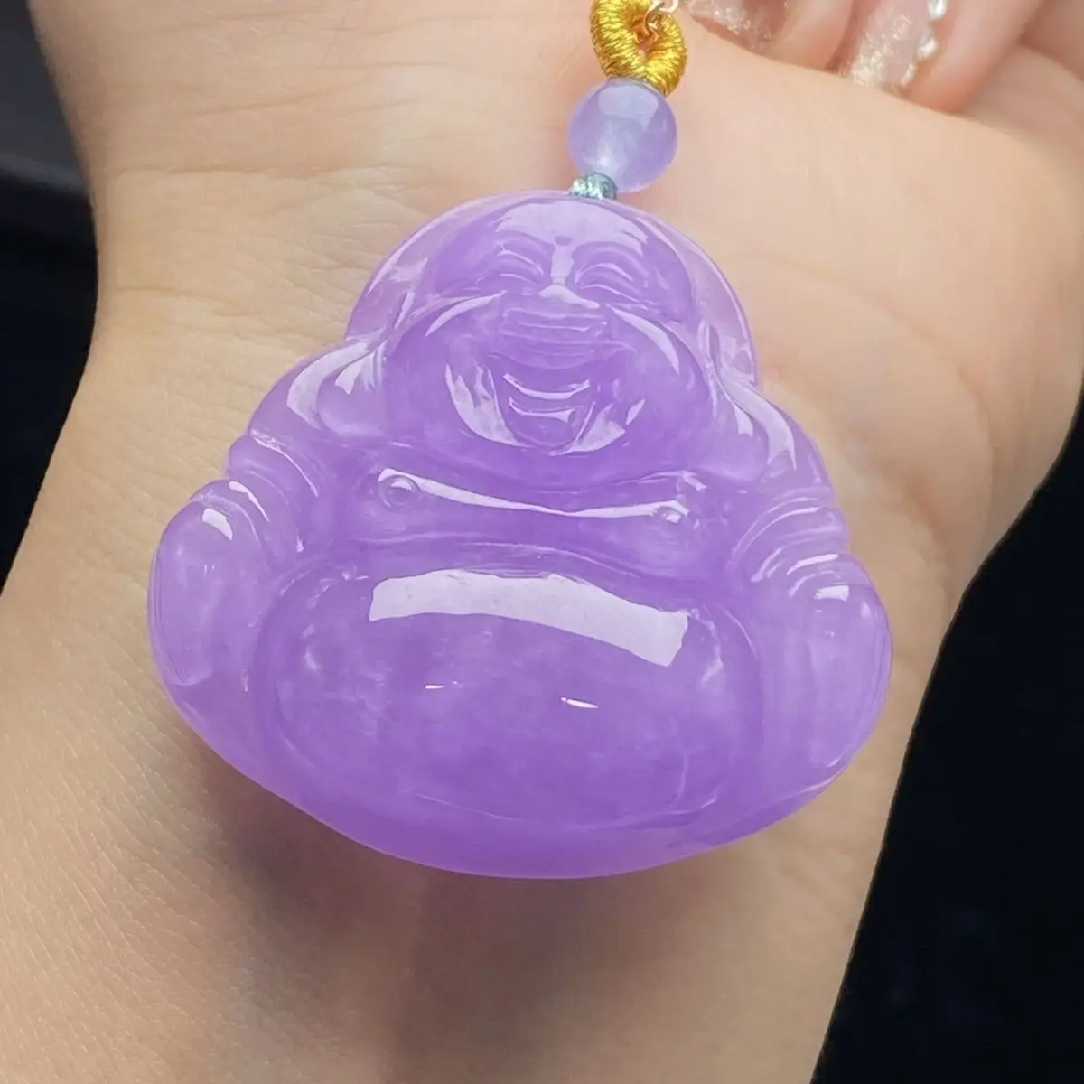 

Jade waxy ice violet Buddha Gong pendant, ice-permeable moisturizing material delicate size: 39x41x12.8mm
