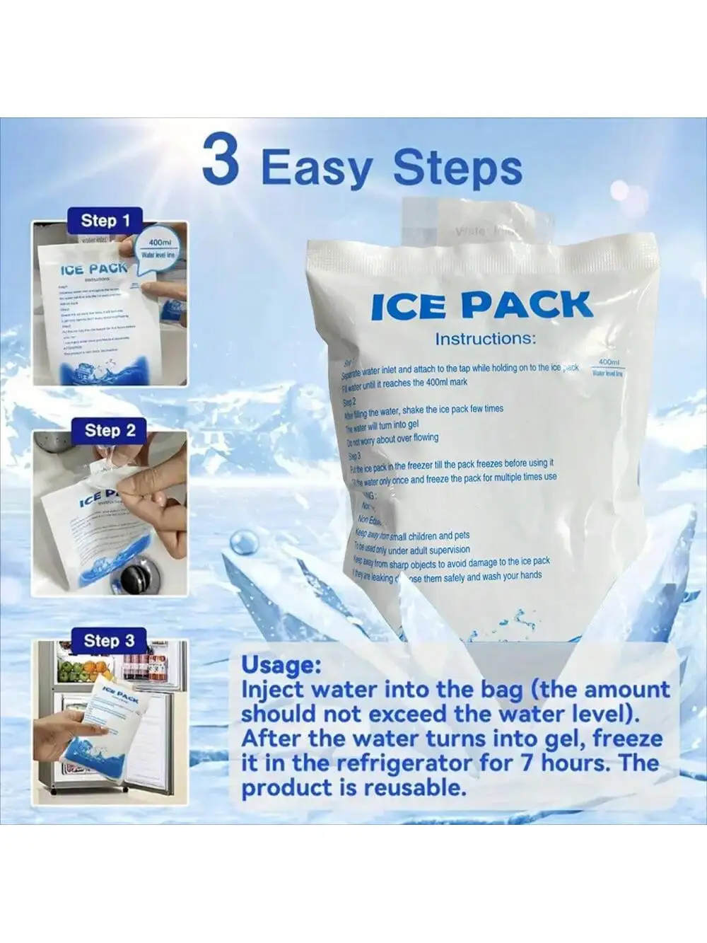 400ml 20pcs Reusable Gel Ice Packs Cold Compress for Drinks and Food Storage - Great for Summer Outdoor Activities and Rel