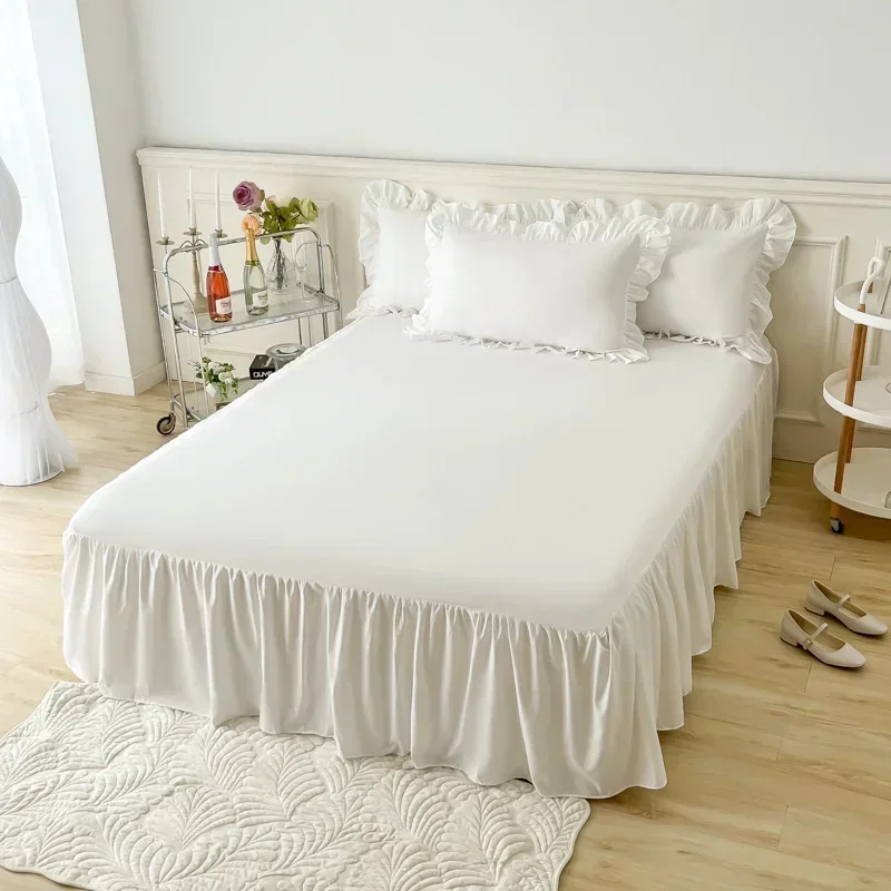 Solid Color Bed Skirt Lace Ruffled Bed Skirt 1pcs Cover Bedroom Beds Cover Bed Skirt Non-slip Mattress Cover Bedsheet Bedspread