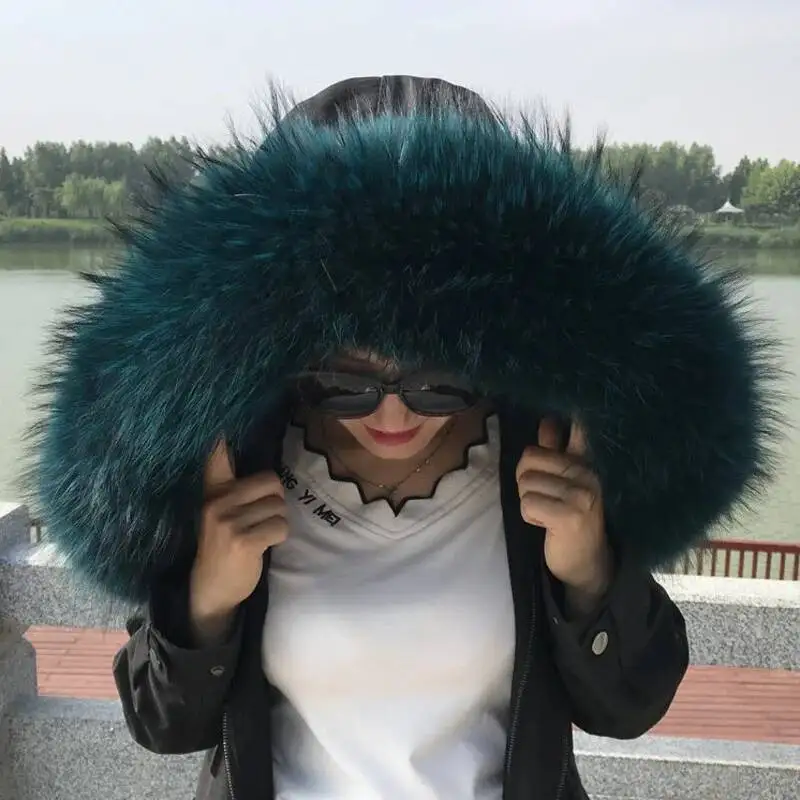 Winter Real Raccoon Fur Collar For Parkas Women Natural Fur Scarf Warm Genuine Furry Fur Hood Trims Coats Decor Female Scarves - view 6