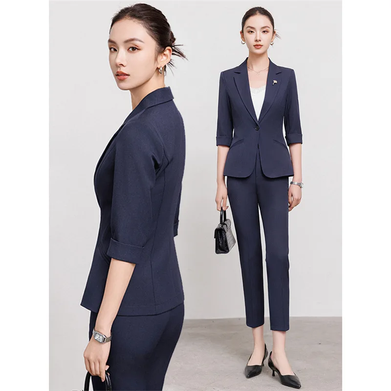 Ensemble de costume pour femmes, vêtements de cérémonie pour interventions, costume d'affaires professionnel à manches mi-longues, nouvelle collection printemps et automne 2025