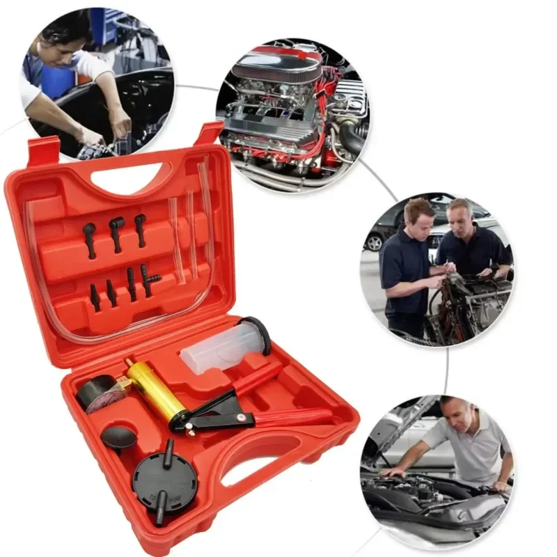 Kit di scarico del liquido dei freni della pompa a pressione manuale del vuoto Kit tester della pompa della pistola a vuoto Manometro portatile in alluminio durevole