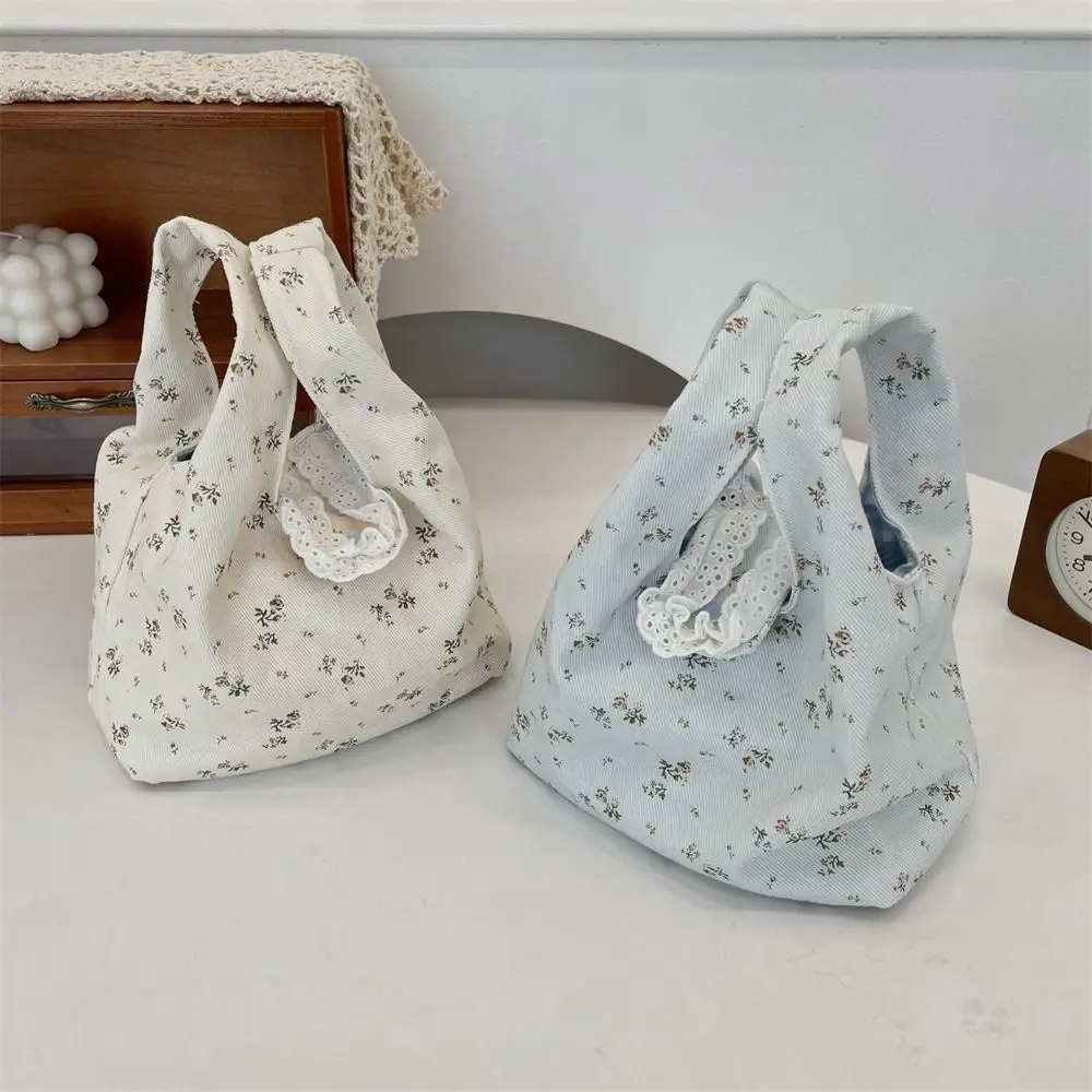 

Reusable Purse Fresh Floral Wrist Bag Small Tote Bag Korean Style Spring Outing Handbag Large Capacity Women Shoulder Bag Girls