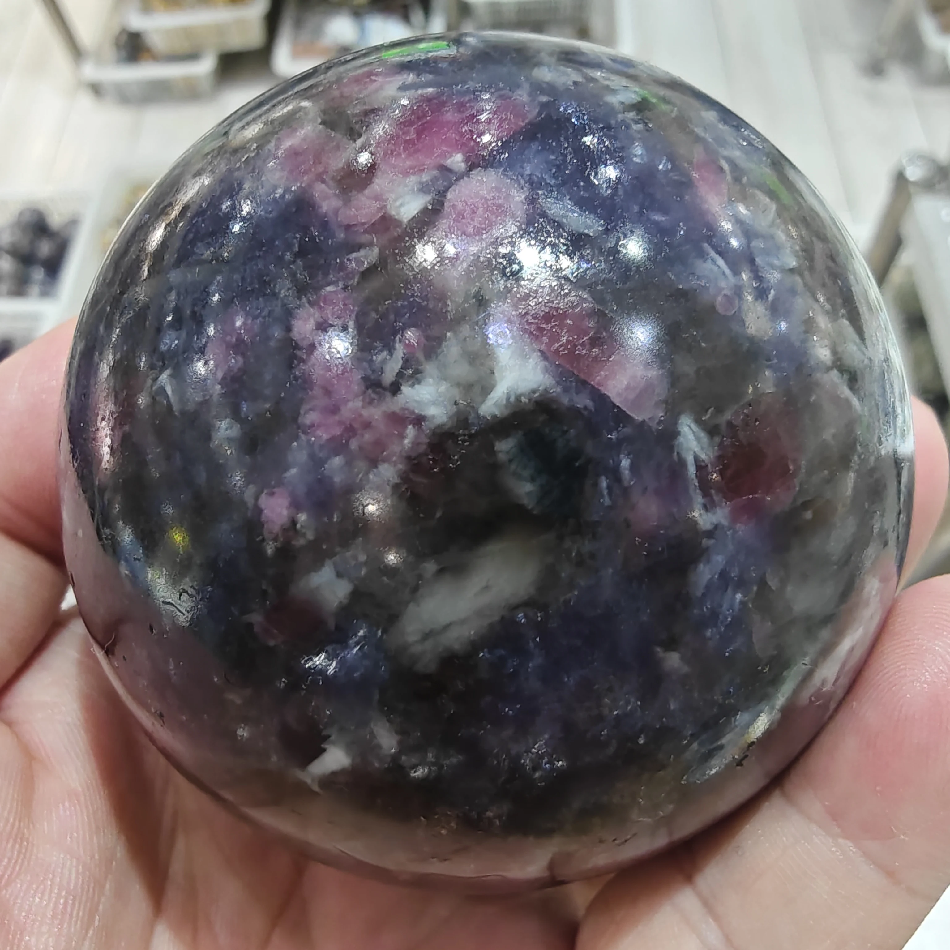 

New Products Red Tourmaline And Purple Mica Coexisting Mineral Ball Natural Crystals Stone Pretty Sphere Rare Gemstones