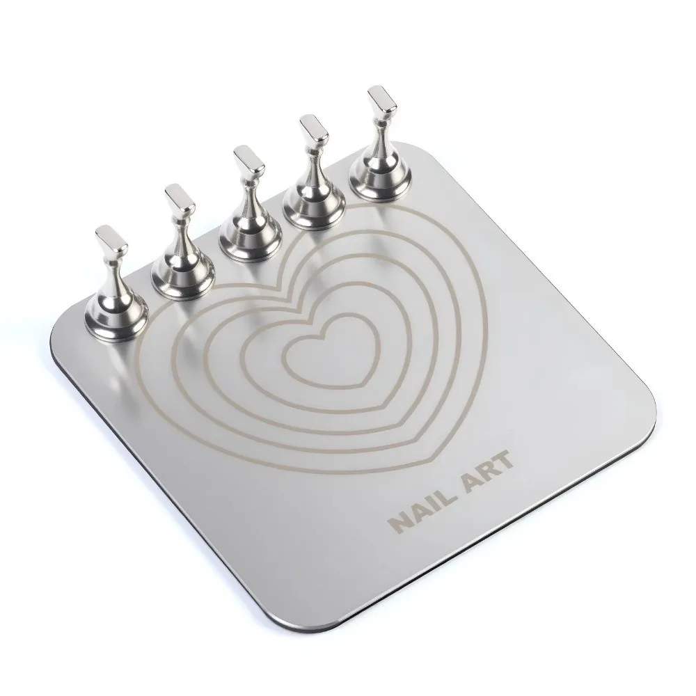 New Acrylic Nail Holder Alloy Stand Heart Nail Art Practice Holder 2In1 Mixing Color Drawing Pallet For Painting Nails