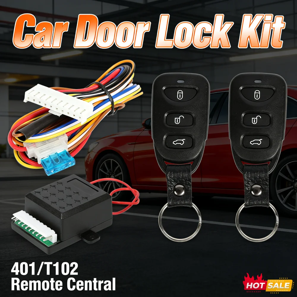 

12V Car Central Door Lock Keyless Entry System 401 T102 Remote Lock Unlock Trunk Release Double Flash Prompt