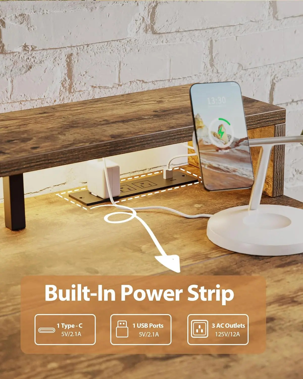 Power Outlet and LED Light Strip, Sit to Stand, Ergonomic 48x24" Rising Desk with Memory Presets