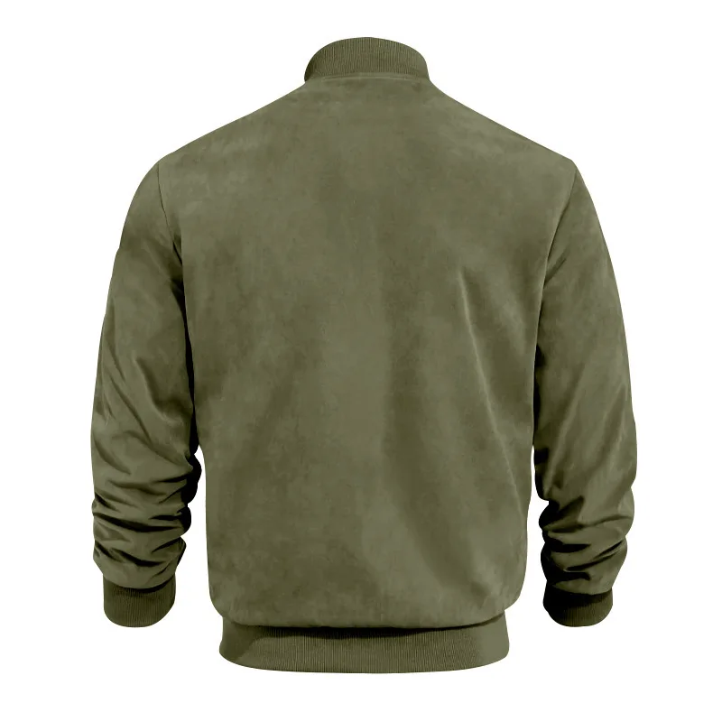 New Men's Faux Suede Pilot Jacket Spring Autumn Casual Stand Collar Full Zip Male Daily Outerwear Tops
