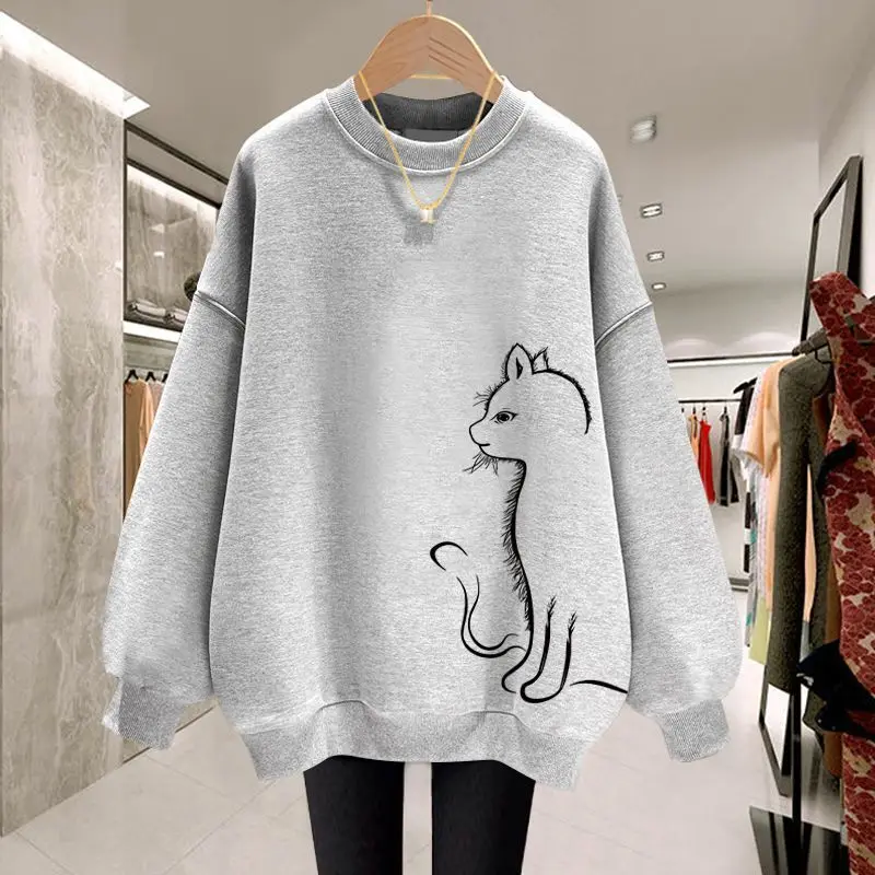 2023 New Oversize T-Shirts Long Sleeve Pullovers Autumn Winter Thin Printing O-neck Women\'s Clothing Fashion Sweatshirts Loose