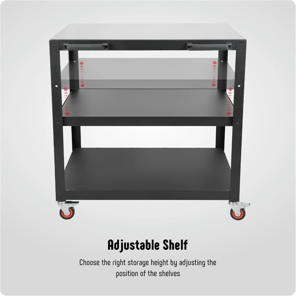 جودة عالية - طاولة فرن بيتزا كبيرة متحركة بثلاثة أرفف للاستخدام الخارجي، عربة شواء من الفولاذ المقاوم للصدأ مقاس 36 × 24 بوصة مع عجلات #3