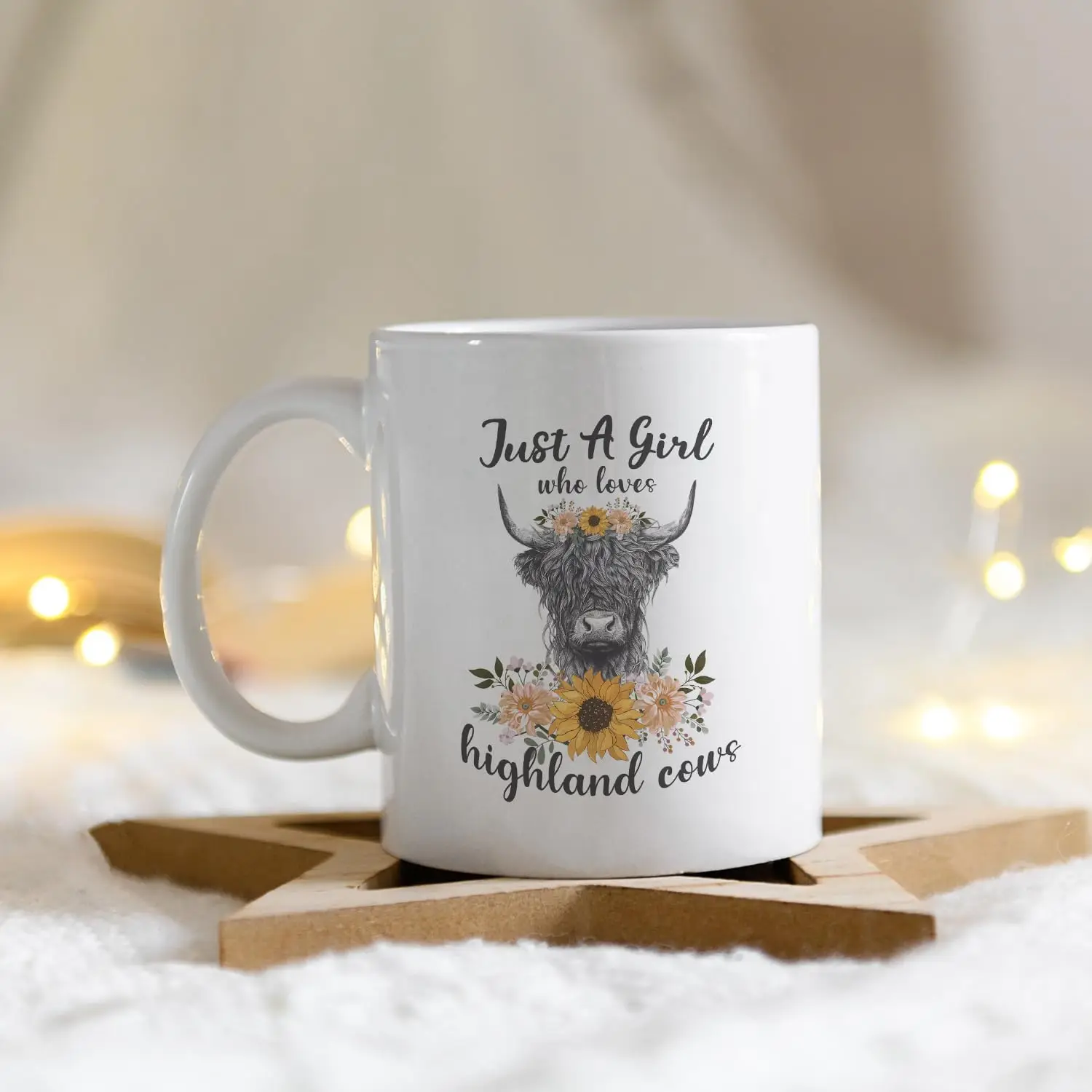 Cow flower pattern home daily water cup for friends and family, white printed breakfast coffee mug