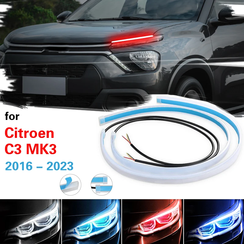 2Pcs DRL Flexible LED Strip Daytime Running Light With Turn Signal Light For Citroen C3 2016-2023 For Car Headlight Waterproof