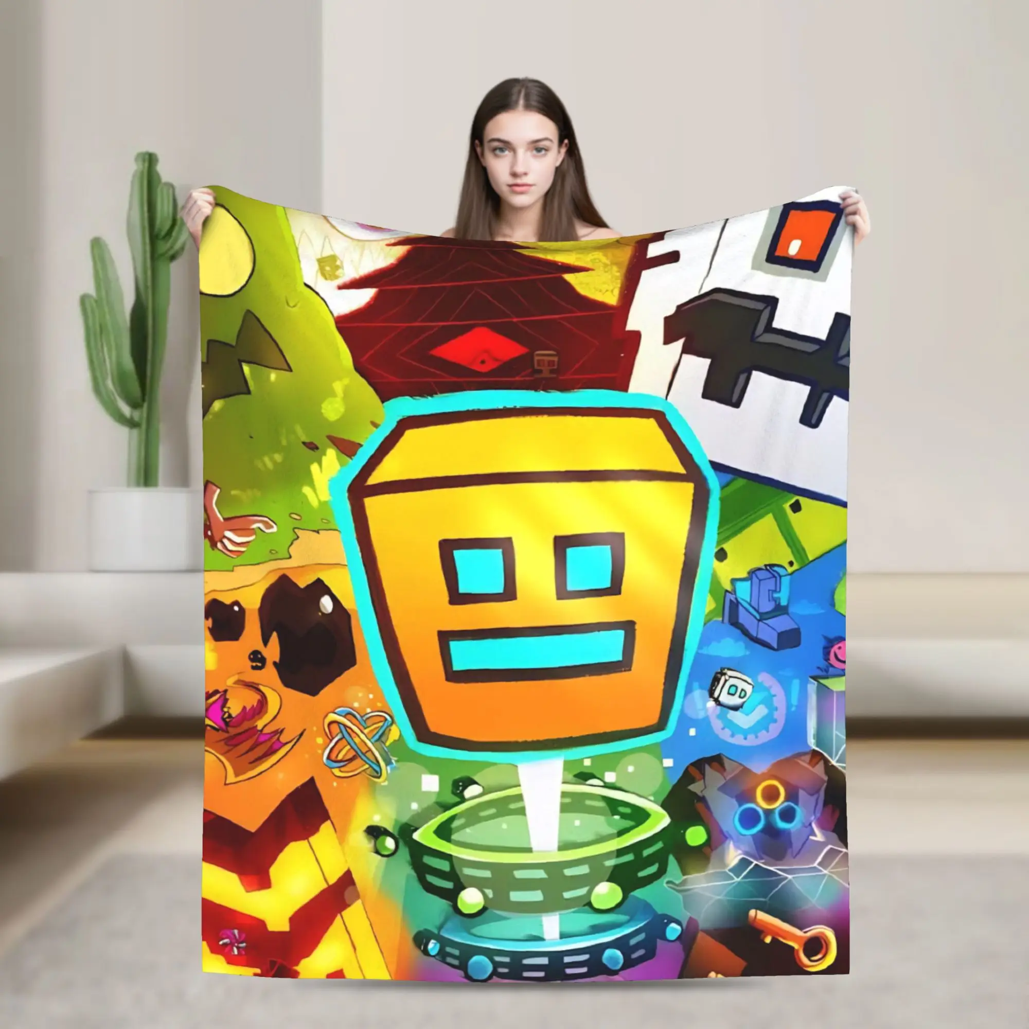 Geometry Dash Games Blanket Cozy Soft  Throw Blankets for Bed 50x60 Inch Multi-size Rug Piece