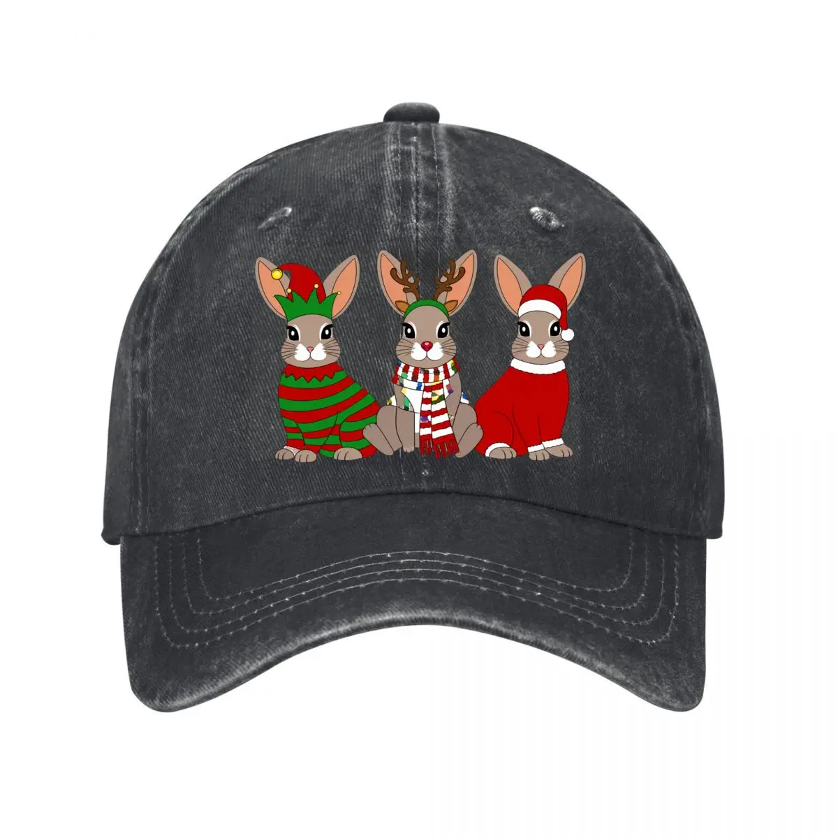 Gorra de Béisbol con Ilustración de Conejos Navideños, Elfos, Renos y Santa Claus, para Hombre y Mujer, Estilo Desgastado, para Actividades al Aire Libre