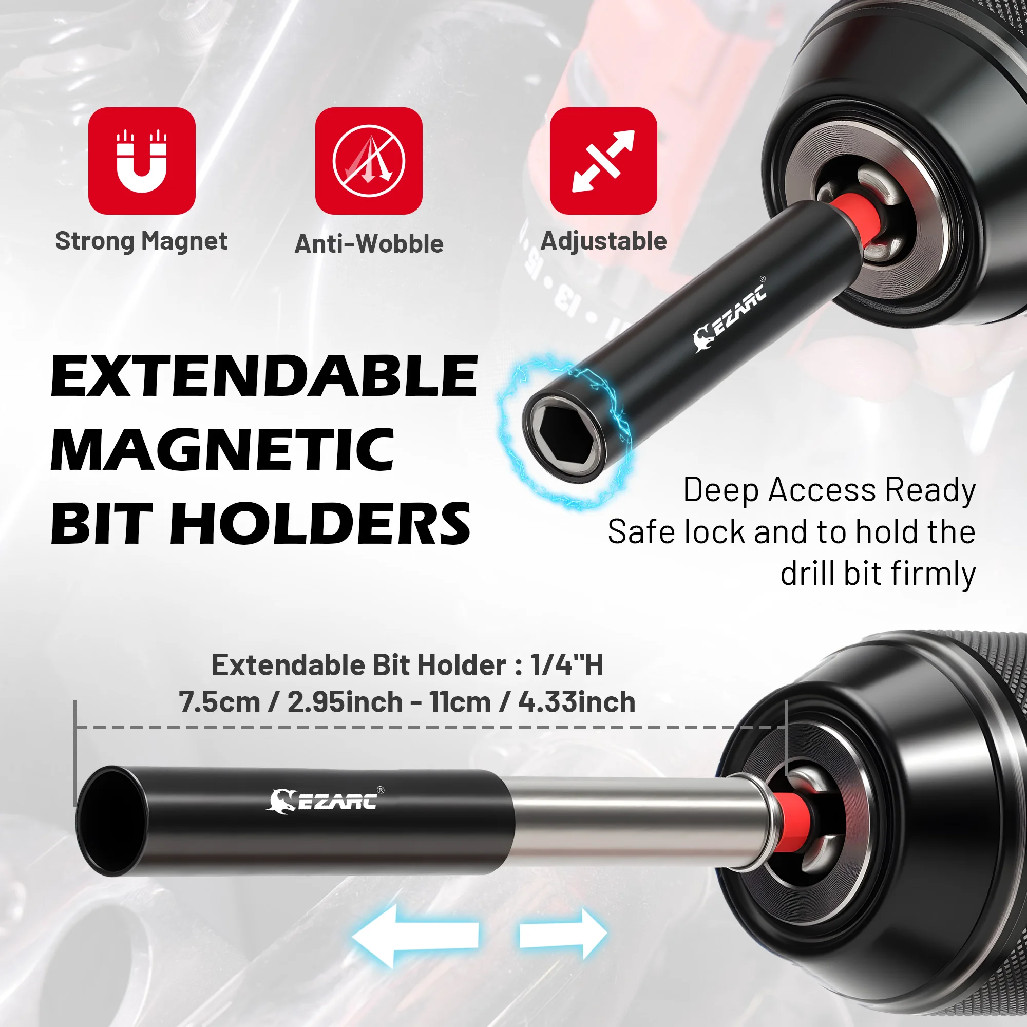 Set di adattatori per prese a percussione da 14 pezzi, adattatore per prese quadrate da 1/4 3/8 1/2 pollice, estensione punta da trapano magnetica a sgancio rapido