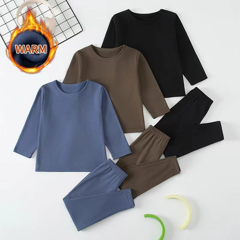 2piece Set Of Children's Autumn And Winter Round Neck Warm Casual Suit For Boys And Girls Comfortable Sports Home Base Shirt Set