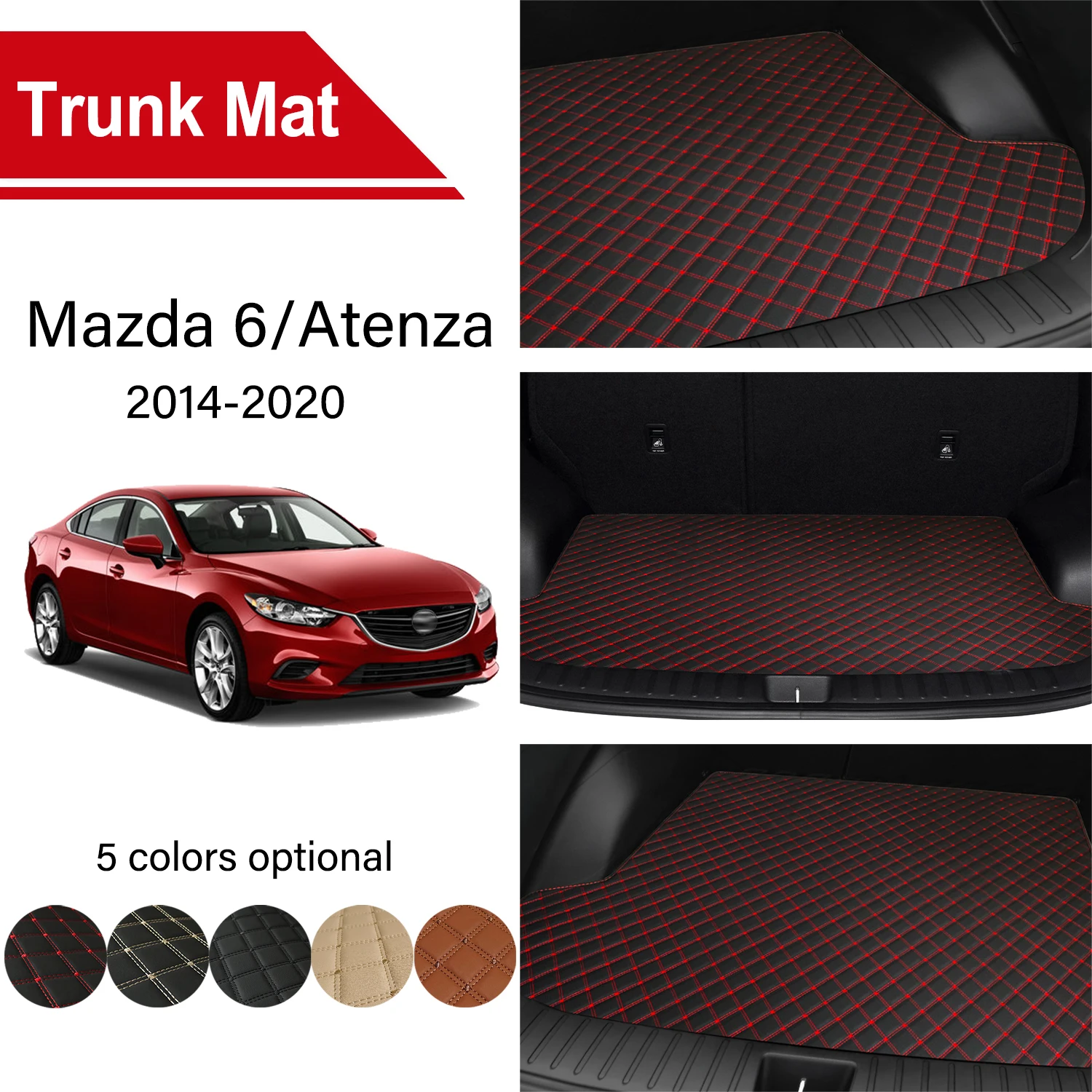 

Car Trunk Mat For Mazda 6 Atenza MK3 2014-2020 Sedan Cargo Liner Replacement Carpet Embroidered Leather Car Accessories