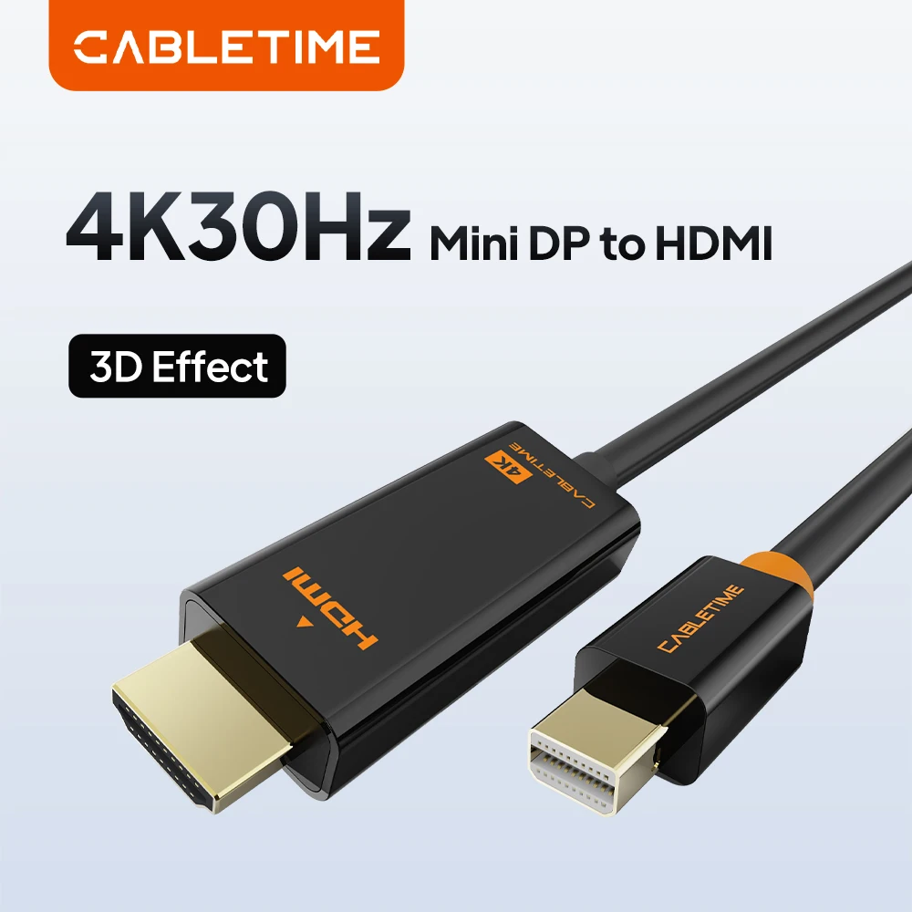 CABLETIME Mini DisplayPort to HDMI Cable Mini DP 1.2 Thunderbolt DisplayPort to HDMI Cable 1080P for Surface Pro 6 TV C054
