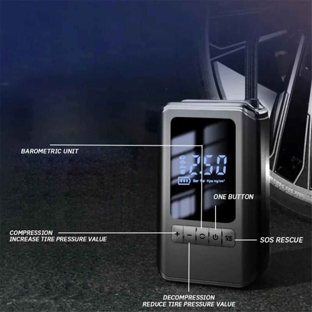 Portable Air Pump, Handheld Wireless Charging Digital Display, Multi-Function Tire Pump for Automobiles and Motorcycles