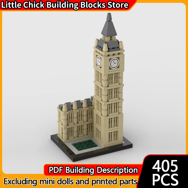 City Street View Model MOC Building Bricks Clock Tower Architecture Modular Technology Children Holiday Gifts Assemble Toys Suit