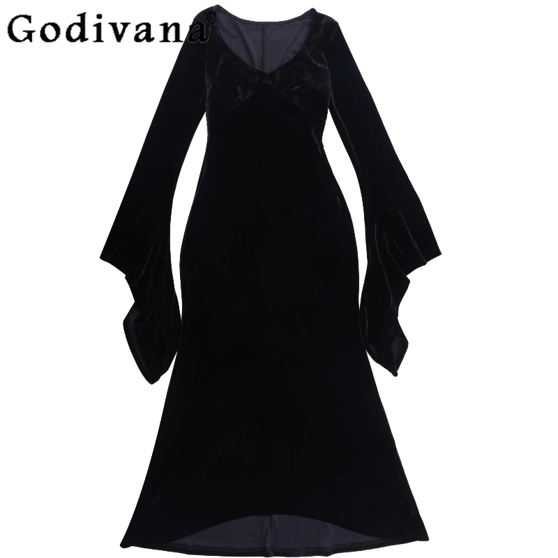 

Gothic Style Black Dress for Women Halloween Cosplay Costume Outdoor Street Dress Female Long Sleeve Party Banquet Dress