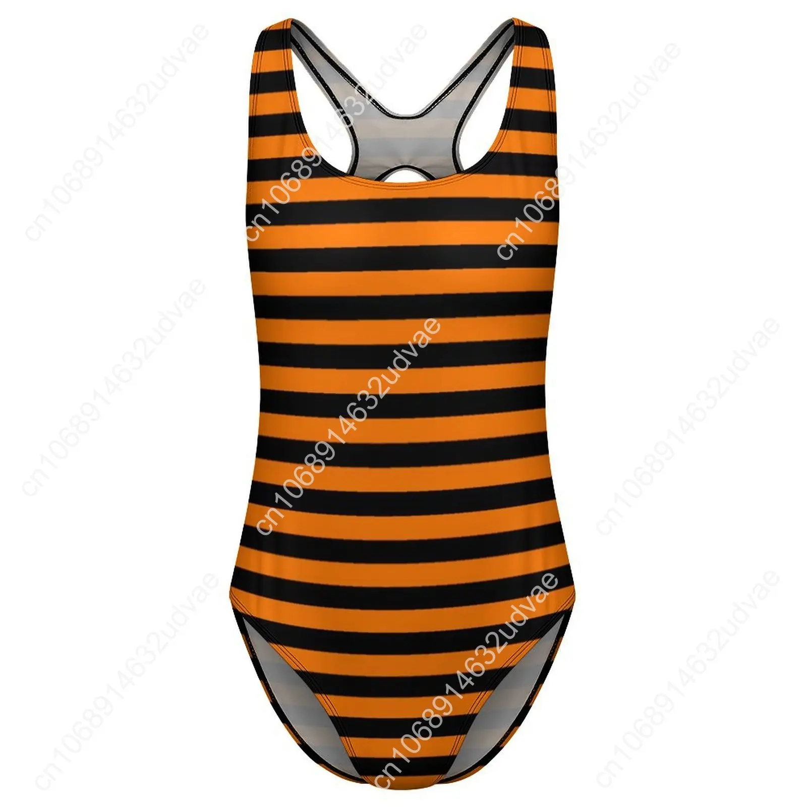 Traje de baño de bruja a rayas negras, traje de baño de una pieza con estampado de Halloween, traje de baño elegante con realce, traje de baño Sexy para vacaciones, traje personalizado