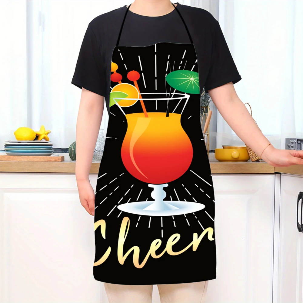 Cheers Cocktail Apron For Barbecue Party Drink Making Bartender Kitchen Cooking Wear With Fun Design And Colorful Drink Graphic