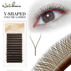 NATUHANA YY Colored Eyelash Extensions Two Tips Brown Y Lashes Premium Mink C/D Curl YY Shaped False Eyelashes for Makeup