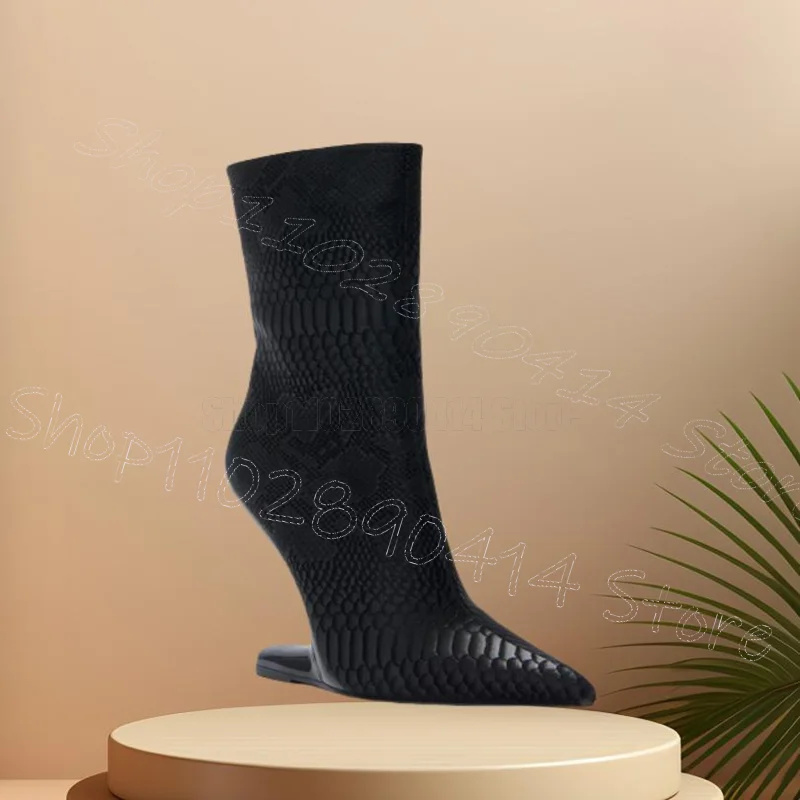 Black Alligator Print Strange Style Heels Boots Side Zipper Women Shoes Pointed Toe Party Feast Dating 2025 Zapatos Para Mujere