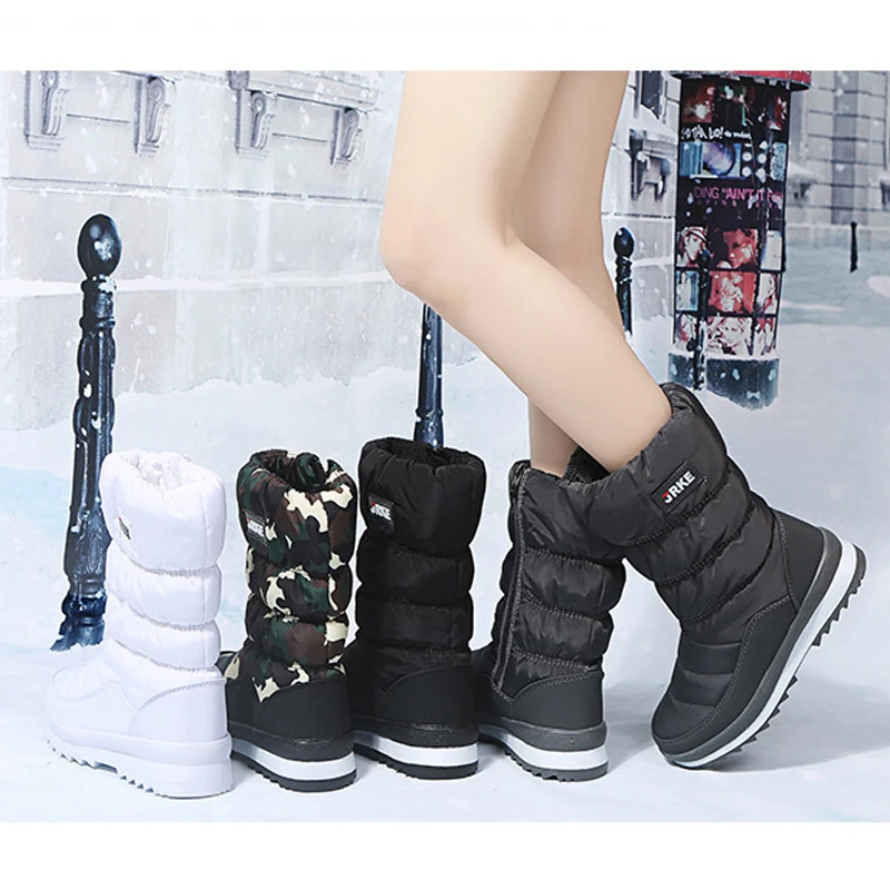 

2023 Ladies Mid-calf Snow Boots Women Padded Waterproof Plush Shoes Thick-sole Anti-slip Plus Size Winter Casual Wear Zipper