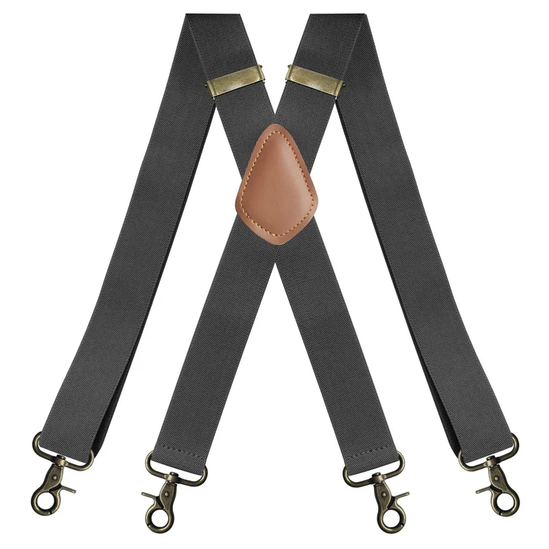 KBAP Vintage-Hosenträger für Männer, robust, groß, 3,5 cm breit, X-Form, 4 Bronze-Karabinerhaken, verstellbare elastische Hosenträger 5