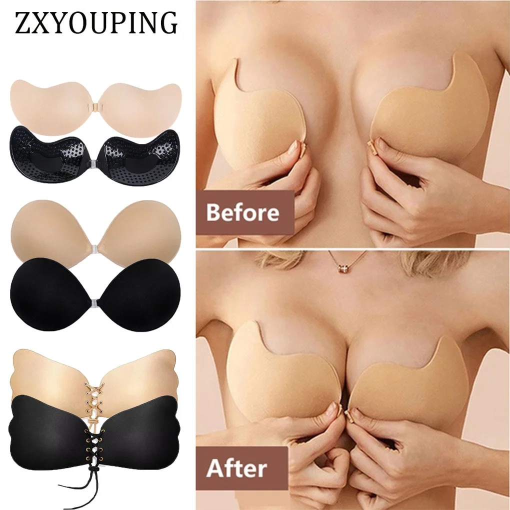 Invisible Strapless Self-Adhesive Breast Sticker Nipple Cover Reusable Waterproof Breast Sticker Push Up Silicone Bra for Women