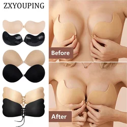 Invisible Strapless Self-Adhesive Breast Sticker Nipple Cover Reusable Waterproof Breast Sticker Push Up Silicone Bra for Women