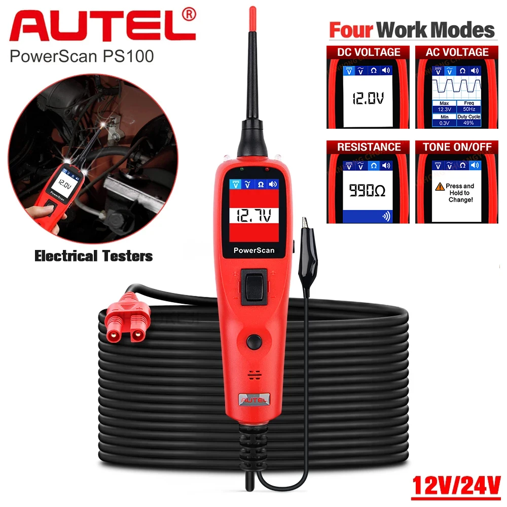 

Autel Powerscan PS100 Car Diagnostic Auto Scanner 12V 24V Circuit Tester System Electrical Test Probe Kit Automotive Repair Tool