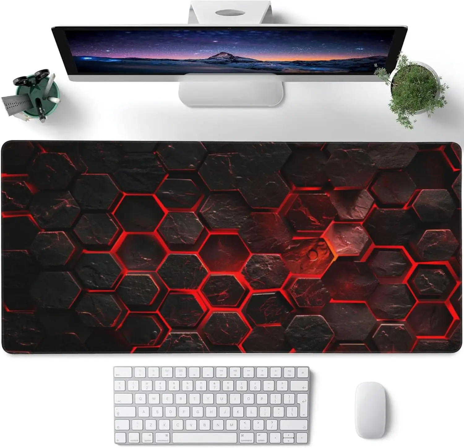 

Large red hexagonal mousepad technological extended PC mechanical keyboard anti-slip rubber seam washable HD printing
