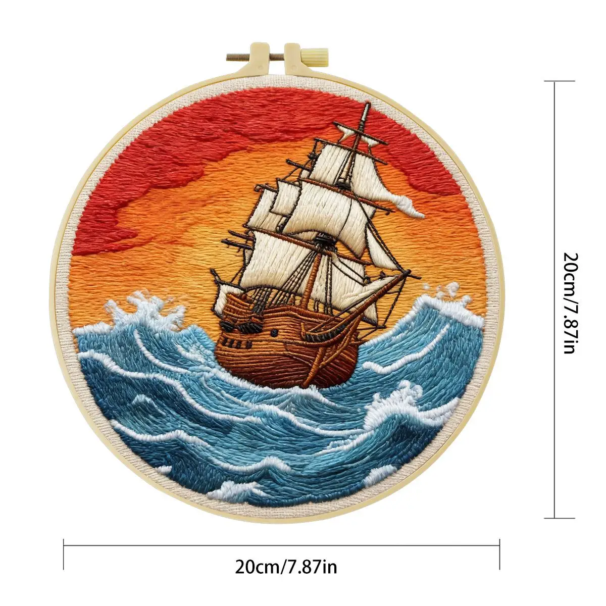 1 Stück 20X20CM/15X15CM 7,87/6,3 Zoll Segelboot-Stickerei-Starter-Kit DIY-Kit DIY-Stickerei-Set für Anfänger – Detail 4