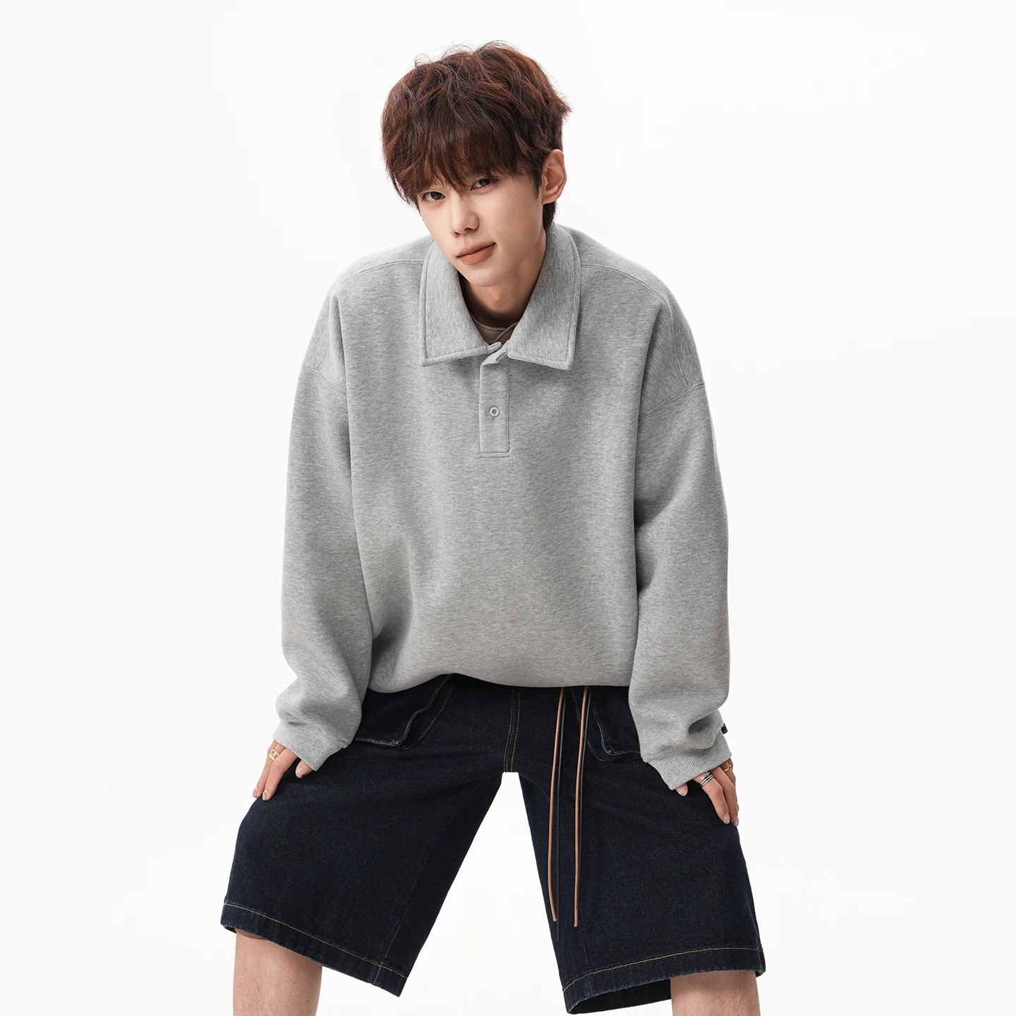 Korean Casual Men's Sweatshirt Autumn New Long Sleeve lapel Polo Pullover Man Fashion Collar Loose Streetwear Basic Hoodie Top