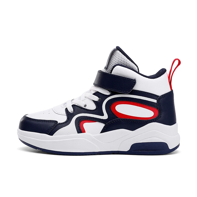 Picture 7: Boys Girls High‑top Casual Sneakers Trendy Children Skateboarding Shoes PU Leather Magic Tape Comfortable Non‑Slip Kid Sport Sho